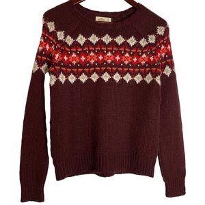 Hollister Knit Maroon Long Sleeve Sweater Raglan Sleeves Yoke Extra Small